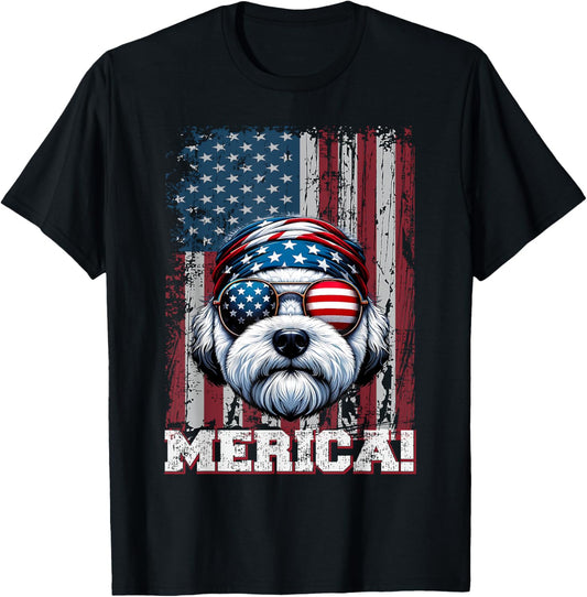 Patriotic Bichon Frise Dog US Flag Sunglasses Independence T-Shirt