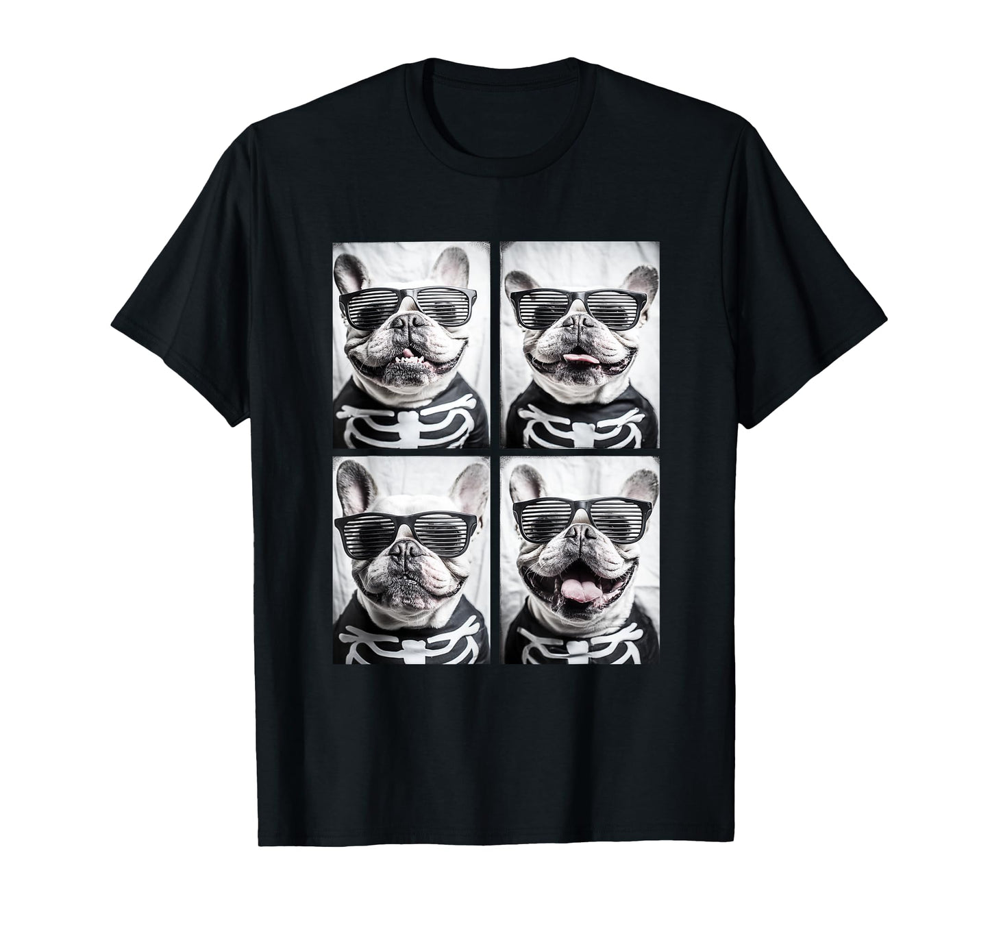 French Bulldogs with Sunglasses Halloween Skeleton Costume T-Shirt