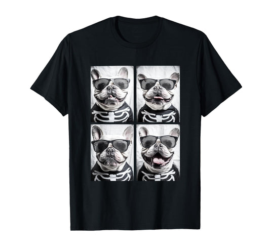 French Bulldogs with Sunglasses Halloween Skeleton Costume T-Shirt
