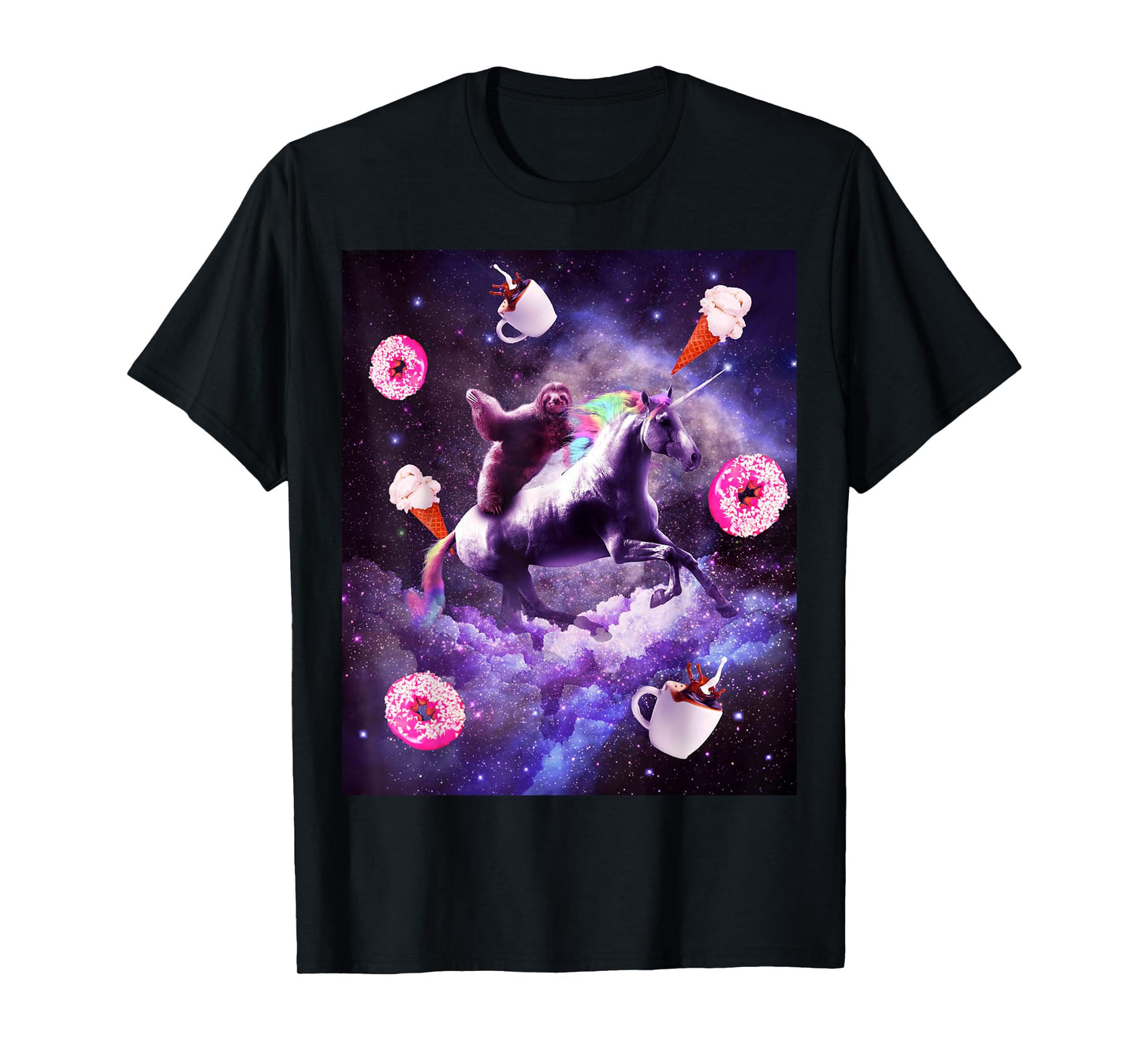 Outer Space Sloth Riding Unicorn - Donut T-Shirt