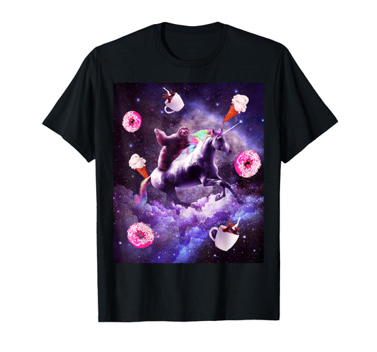 Outer Space Sloth Riding Unicorn - Donut T-Shirt