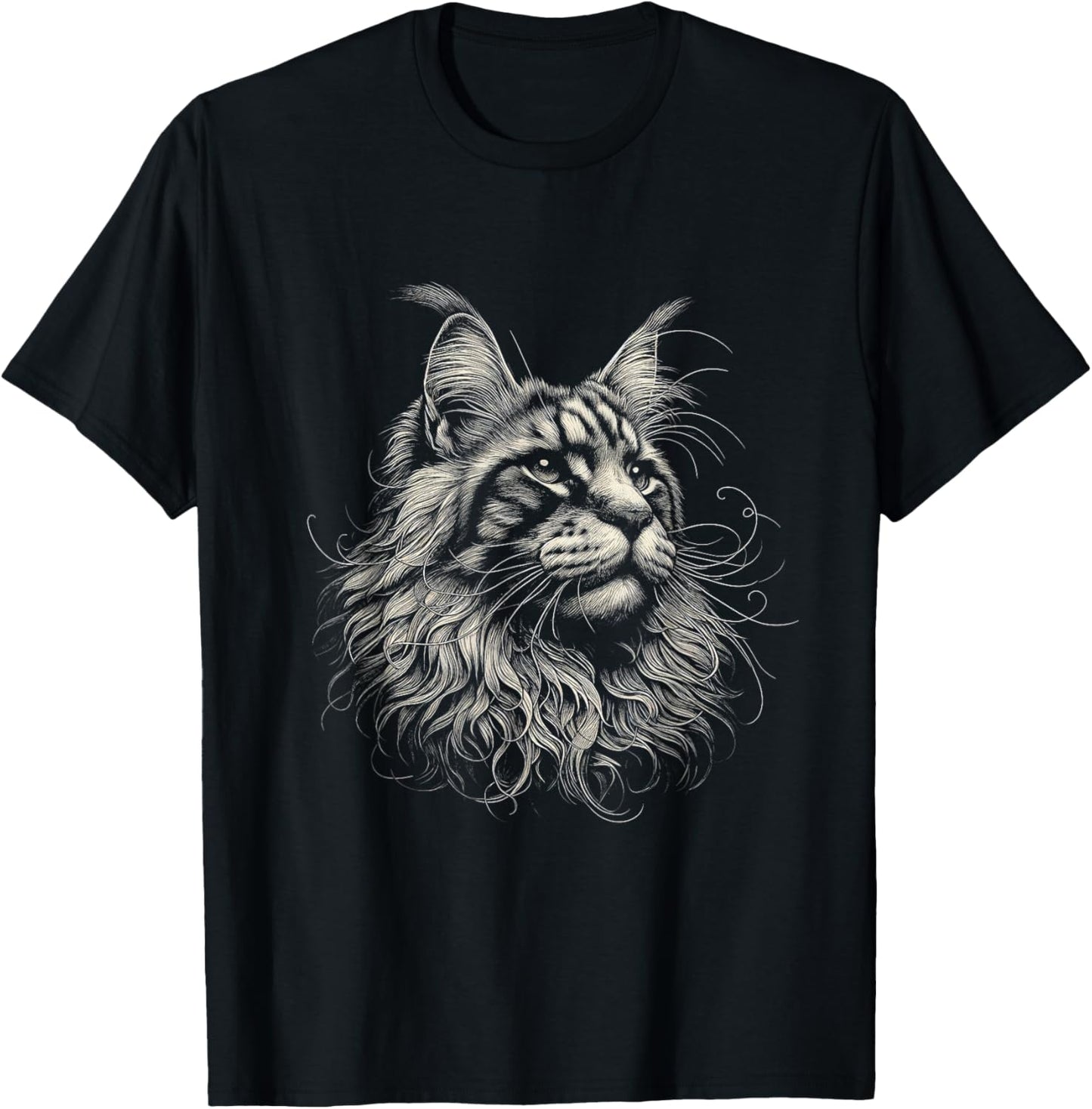 Vintage Maine Coon Cat Face Graphic Art Design T-Shirt