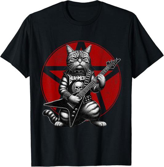 Heavy Metal Cats and Death Metal Music Metalhead Rock Guitar T-Shirt