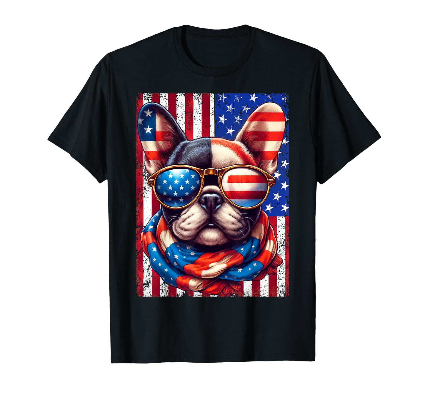 French Bulldog USA Flag Sunglasses 4th of July Patriotic Dog T-Shirt