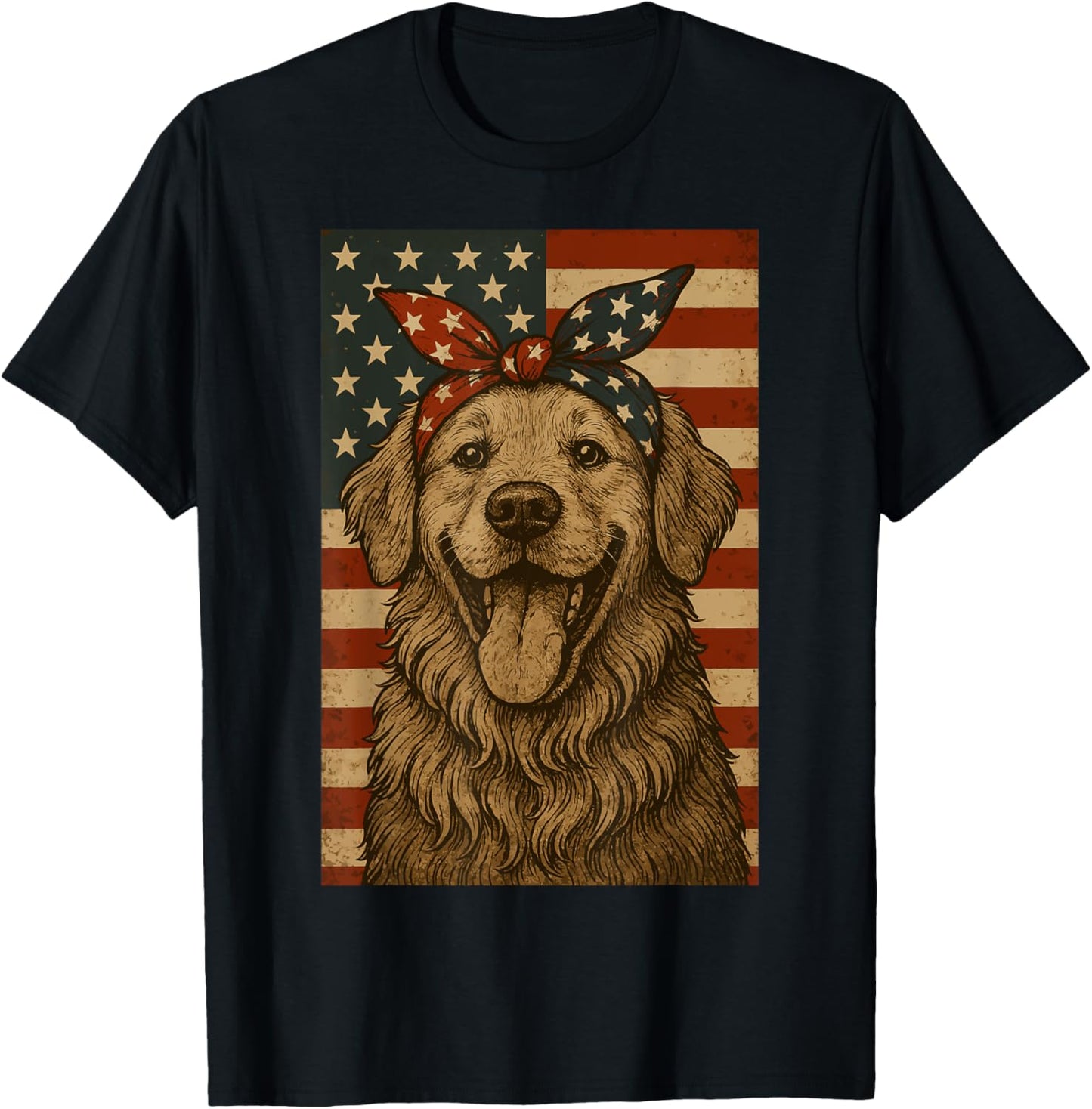 Golden Retriever 4th of July Bow USA Patriotic Dog T-Shirt