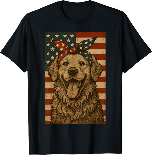 Golden Retriever 4th of July Bow USA Patriotic Dog T-Shirt