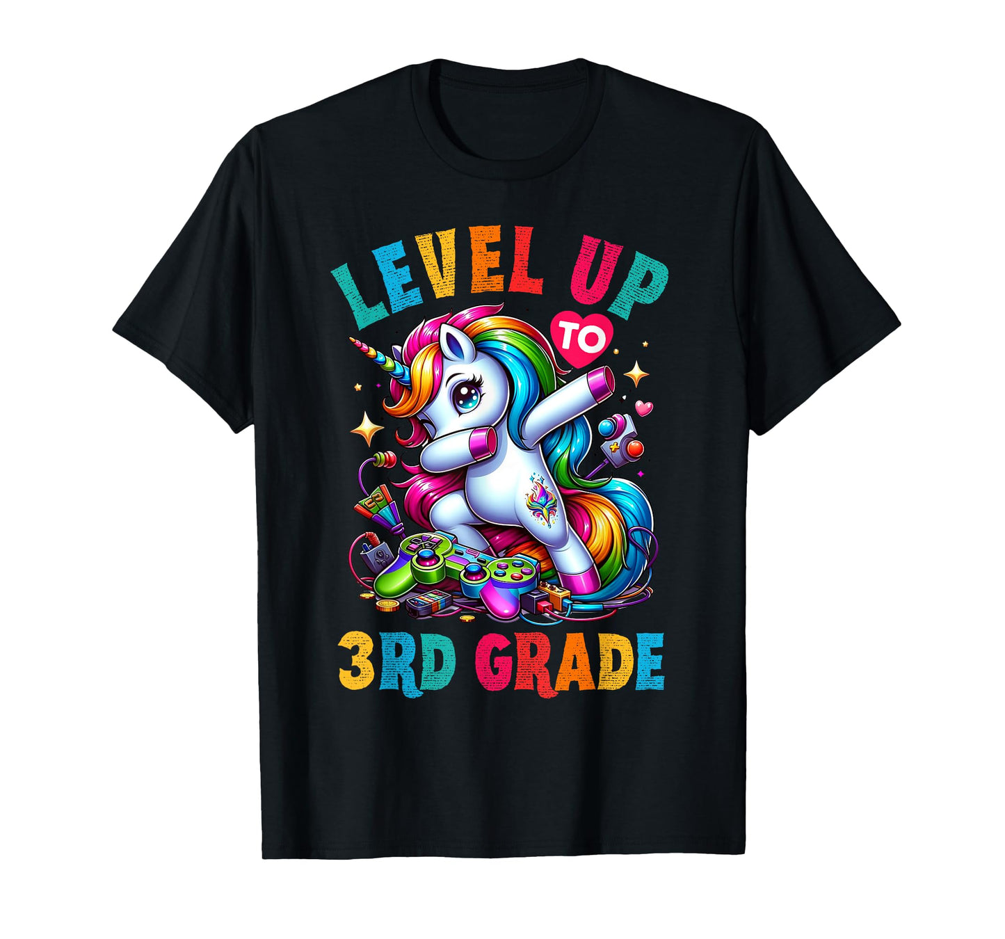 Unicorn video games back to School 3rd grade Girls Level up T-Shirt
