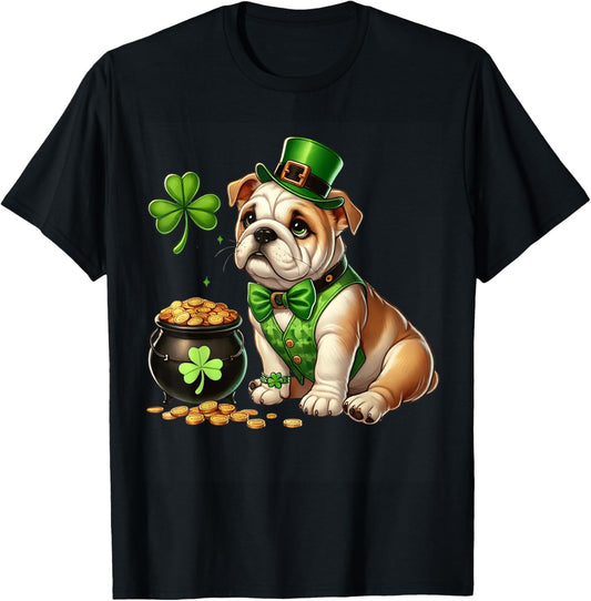 Bulldog Leprechaun St Patricks Day Shamrock Kids Cute Dog T-Shirt