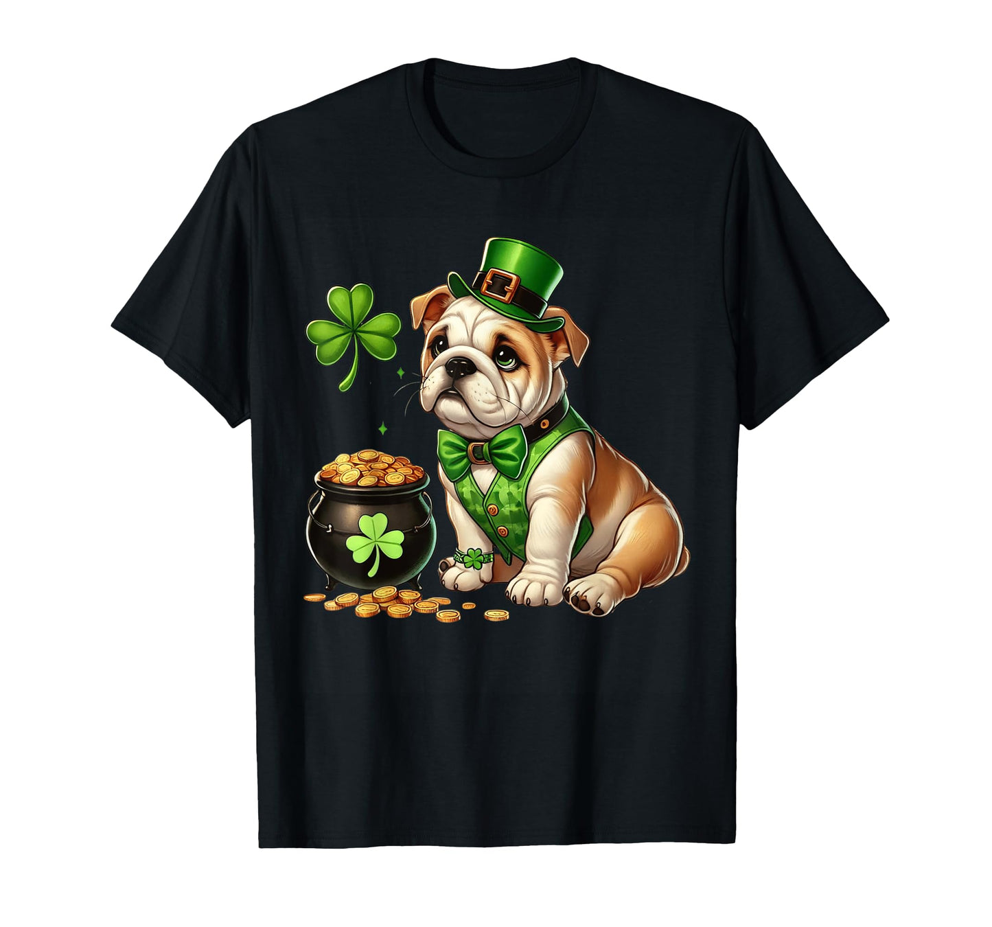 Bulldog Leprechaun St Patricks Day Shamrock Kids Cute Dog T-Shirt