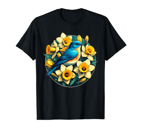 Cottagecore Aesthetic Floral Bluebird Bird Daffodils T-Shirt
