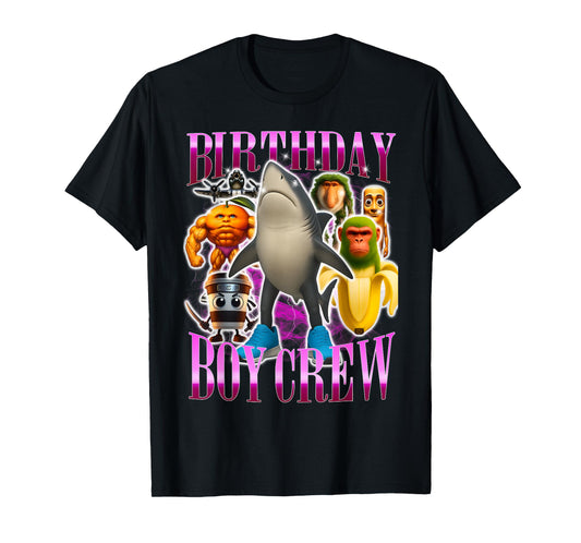 Birthday Crew Funny Italian Brainrot Meme Shark Monkey T-Shirt