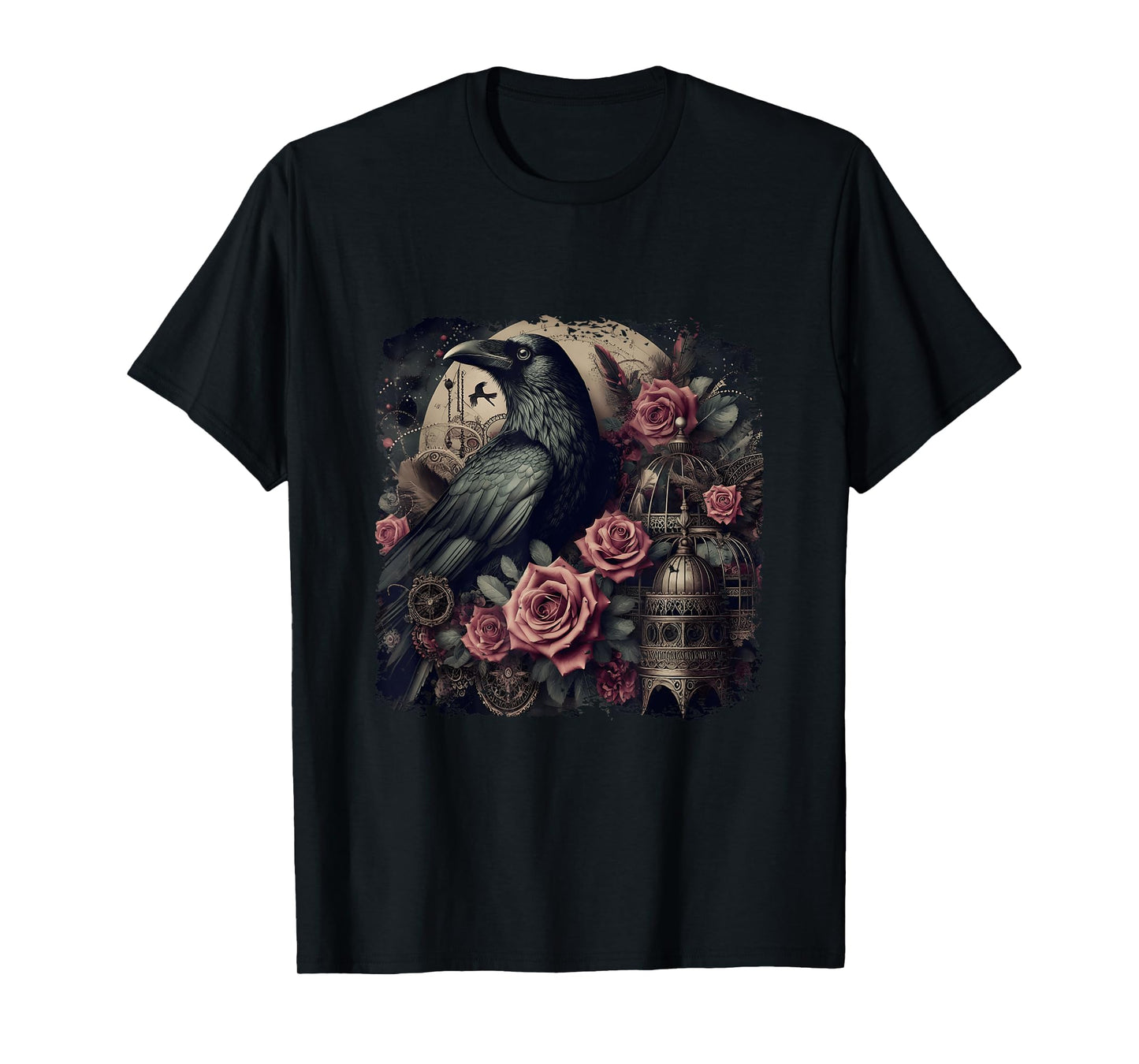 Gothic Raven Rose Enchanted Vintage Floral Crow Halloween T-Shirt