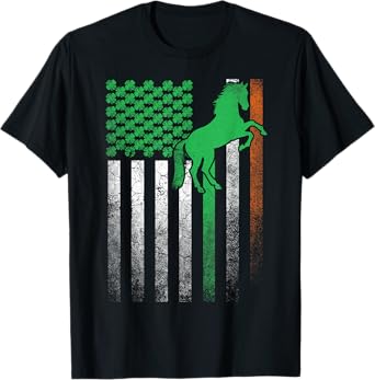 Horse Gift St. Patrick's Day Irish American Flag Ireland Women Kids Men T-Shirt