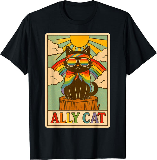 Ally Cat Be Kind LGBT Gay Rainbow Funny LGBTQ Flag Gay Pride T-Shirt
