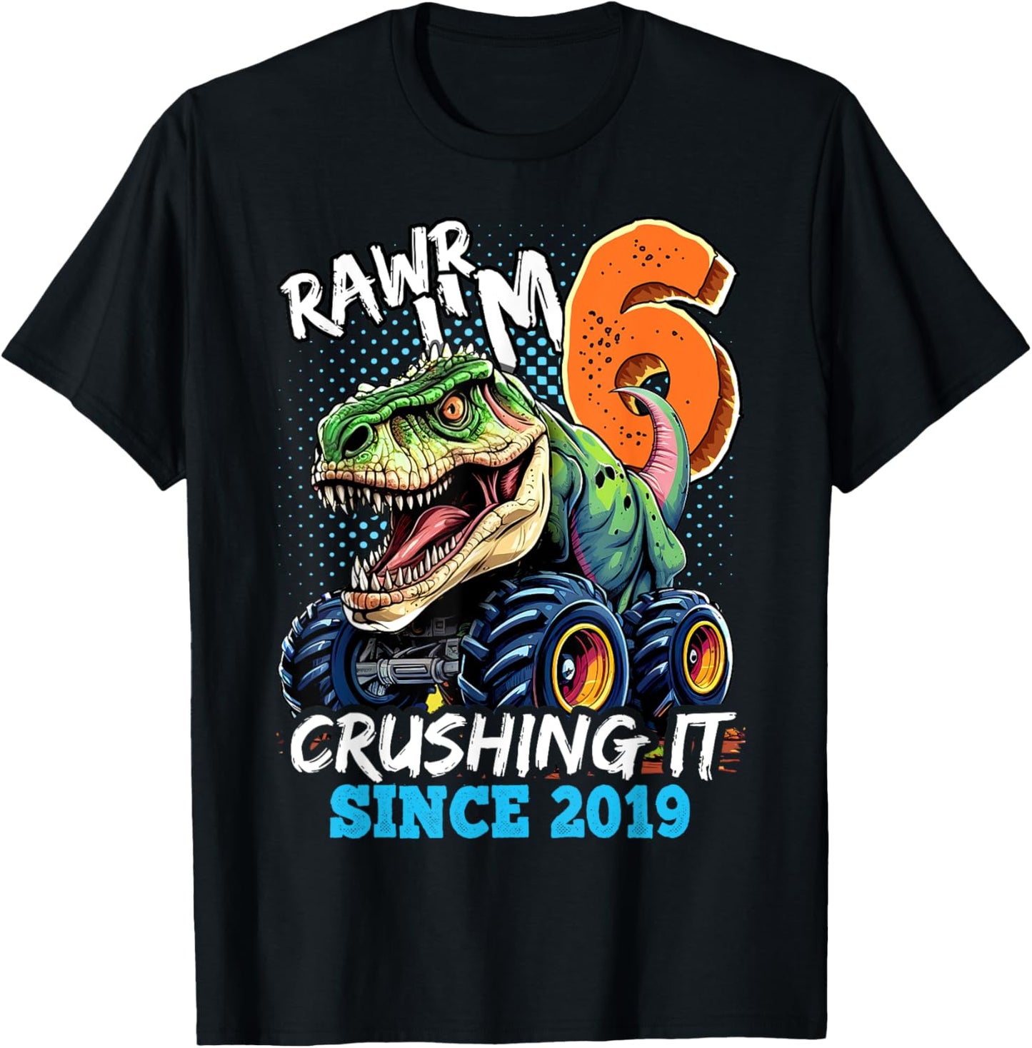 6th Birthday Monster Truck Dinosaur Party Boys Rawr I'm 6 T-Shirt