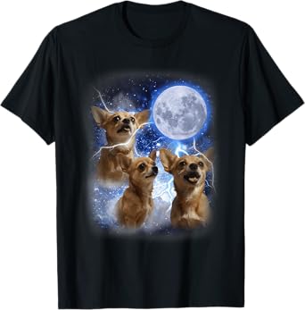 Three Chihuahuas Howl at Moon - 3 Dogs Funny Wolves Parody T-Shirt