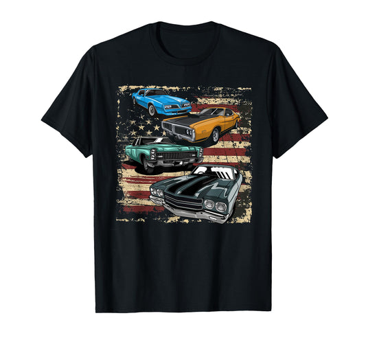 Classic Car American Muscle Cars USA Flag Vintage July 4th T-Shirt