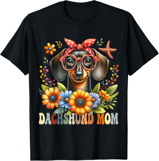 Dachshund Mom Dog Lover Mother's Day Retro Floral Women T-Shirt