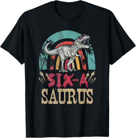 Kids 6 Year Old Dinosaur Birthday 6th T Rex Dino Six Saurus T-Shirt