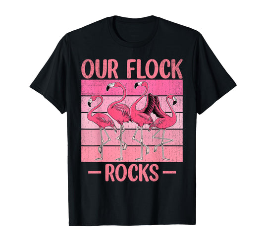 Our Flock Rocks Flamingos Lover Family Vacation Group T-Shirt