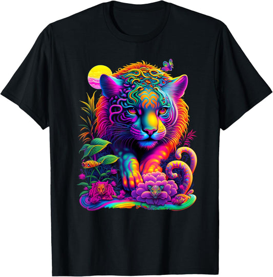 Colorful Rainbow Wild Cat Graphic T-Shirt