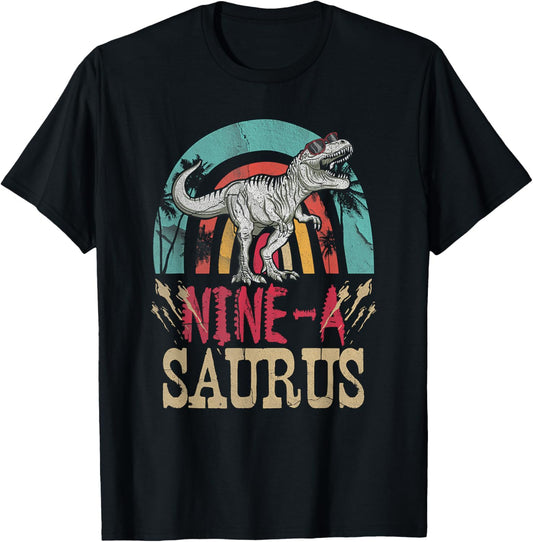 Kids 9 Year Old Dinosaur Birthday 9th T Rex Dino Nine Saurus T-Shirt