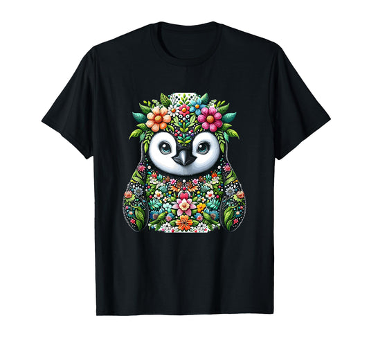 Cute Floral Aesthetic Penguin Lover Penguin T-Shirt