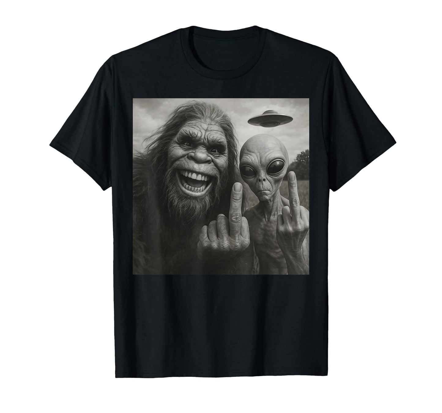 Bigfoot Alien Middle Finger T-Shirt