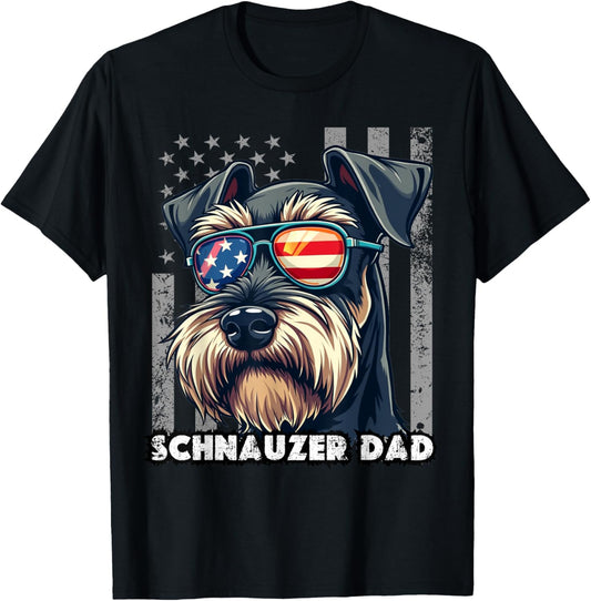 Cute Mini Schnauzer Dad Dog Fathers Day Usa Flag 4th of July T-shirt for Men Women Kids