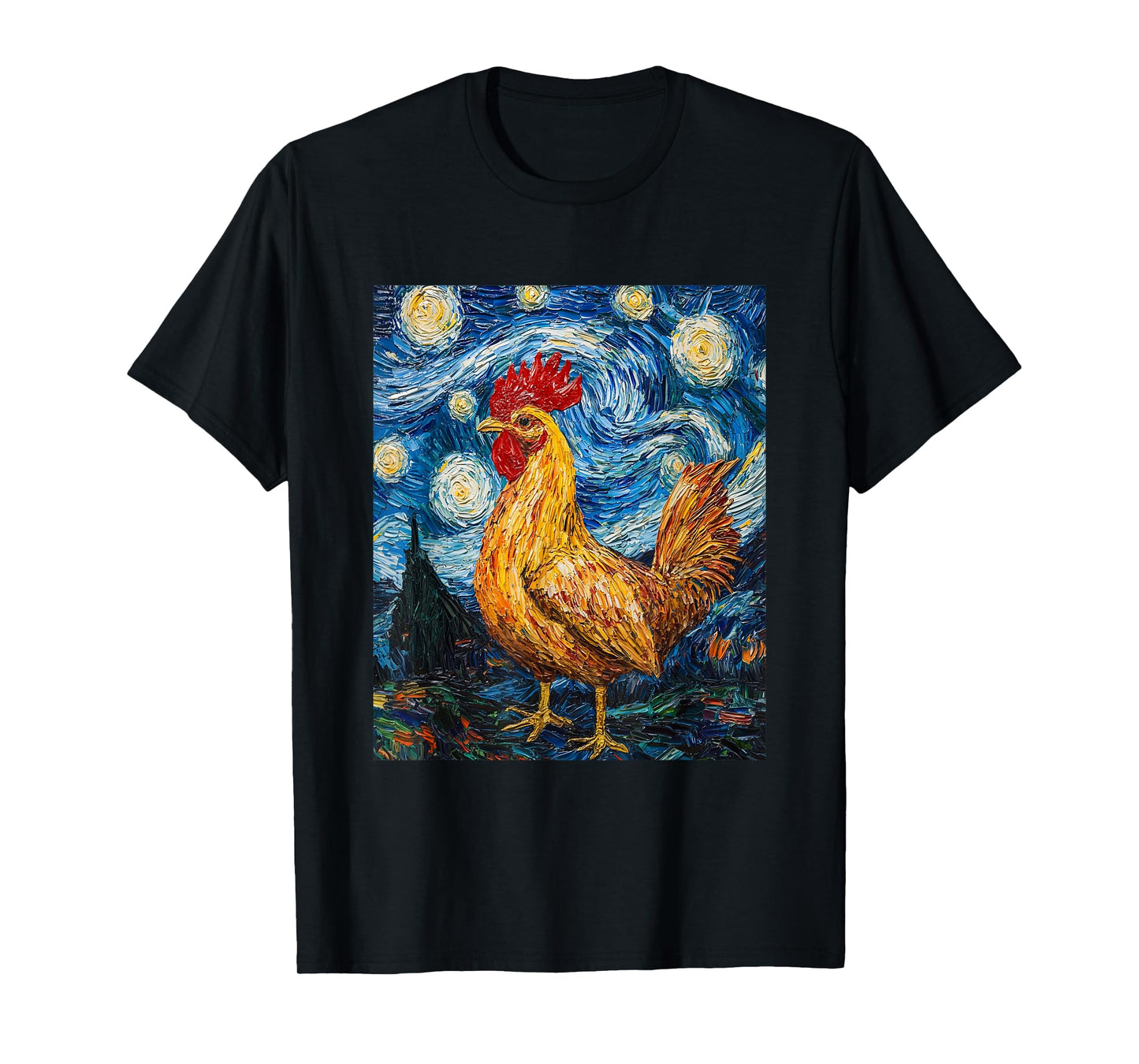 Funny Chicken - Van Gogh Style - Starry Night Graphic T-Shirt