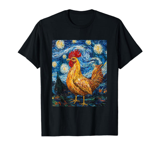 Funny Chicken - Van Gogh Style - Starry Night Graphic T-Shirt