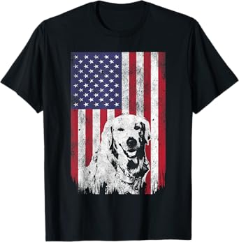4th Of July Golden Retriever American Flag T Shirt Patriotic Women Kids Men T-Shirt