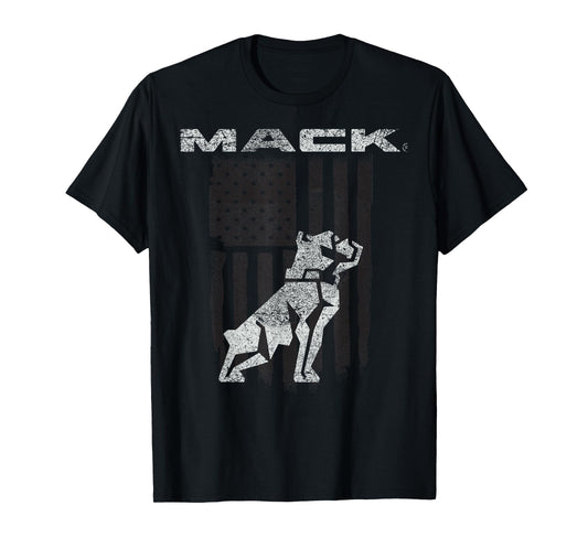 Mack Trucks Mack The Bulldog Logo with American Flag Trucker T-Shirt