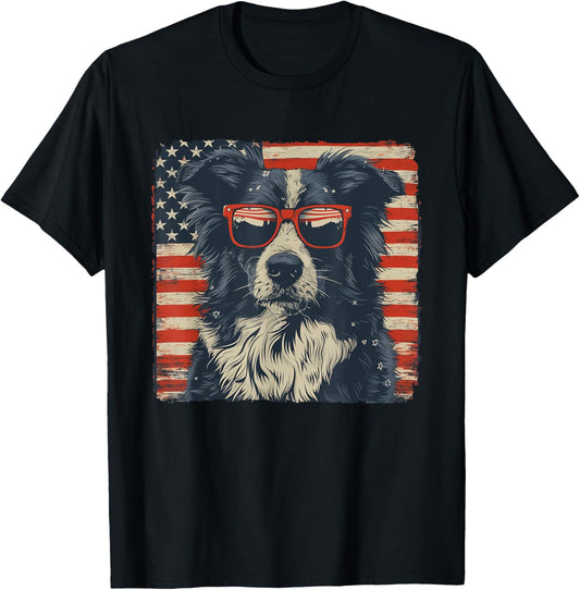 Australian Shepherd Dog America Flag 4th of July T-shirt for Men Women Kids