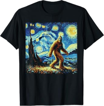 Bigfoot Sasquatch Starry Night Funny Meme Men Women Kids T-Shirt