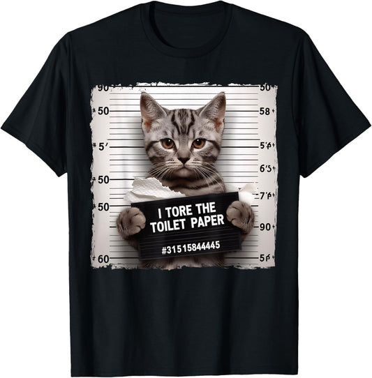 Cute Cat Mugshot Humorous Cat For Cats Lover Cat Mom Cat Dad T-Shirt
