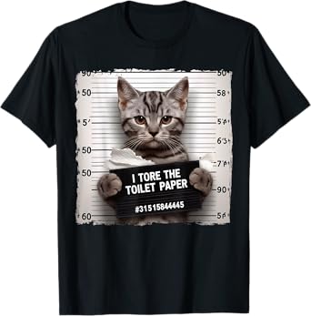 Cute Cat Mugshot Humorous Cat For Cats Lover Cat Mom Cat Dad T-Shirt