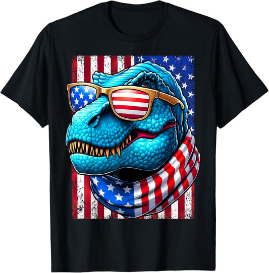 T-Rex Dinosaur American Flag Sunglasses 4th Of July T-Shirt