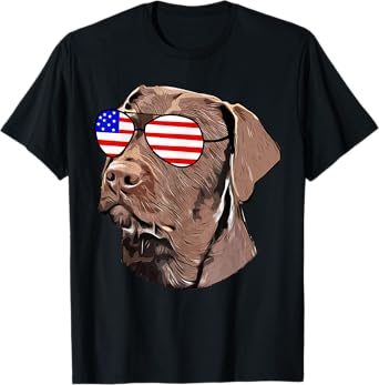 Chocolate Lab Gifts American Flag Sunglasses Dog Lover Gifts T-Shirt
