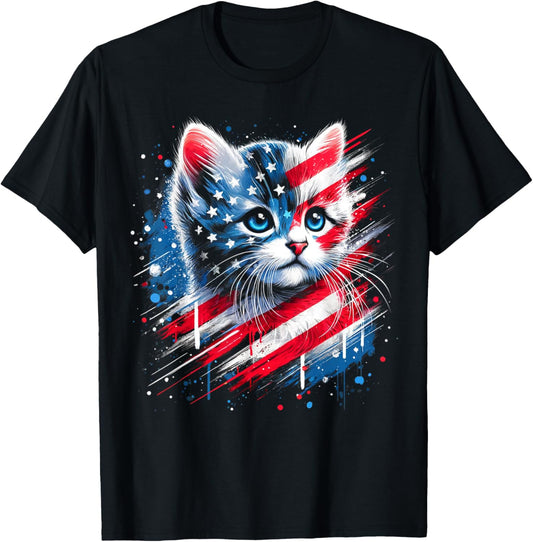 Patriotic kitten or American flag inspired cat T-Shirt