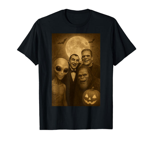 Halloween Party Bigfoot Alien Dracula Frankenstein Selfie T-Shirt