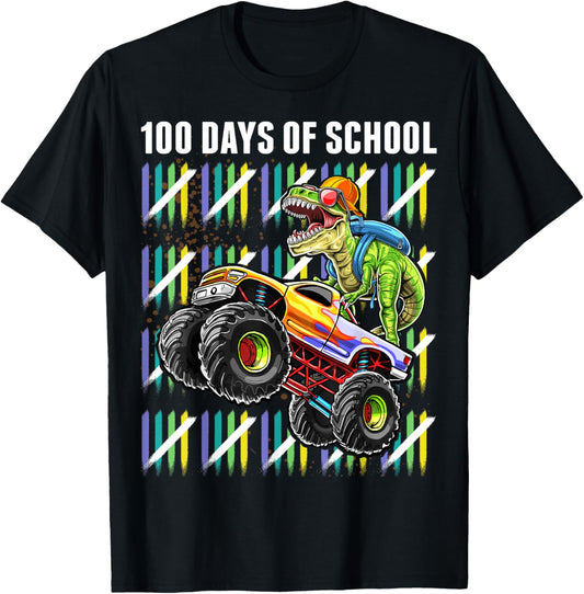 100 Days of School T Rex Dinosaur Monster Truck Gift Boys T-Shirt