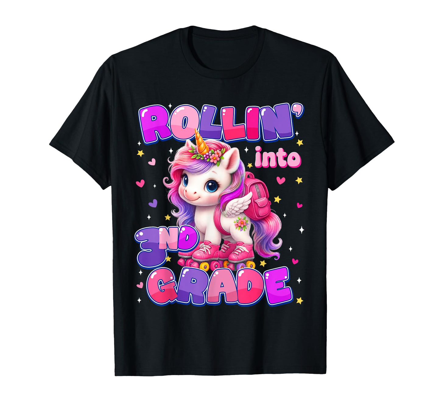 Rolling Into 3rd Grade Unicorn First Day Of School Girls T-Shirt