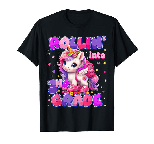 Rolling Into 3rd Grade Unicorn First Day Of School Girls T-Shirt