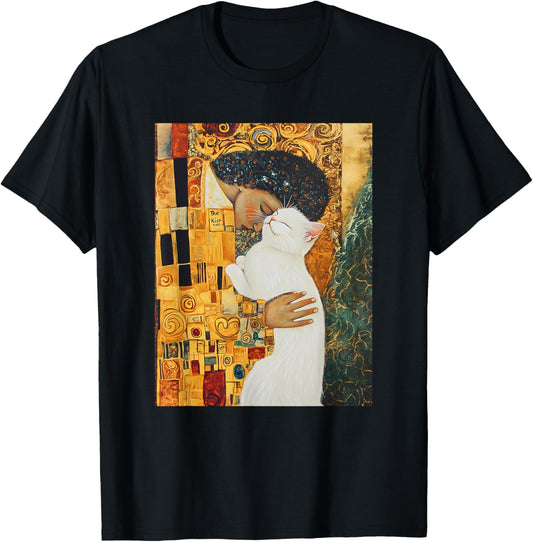 Klimt’s "The Kiss" Cat Lover Parody Graphic Tee Klimt Style T-Shirt