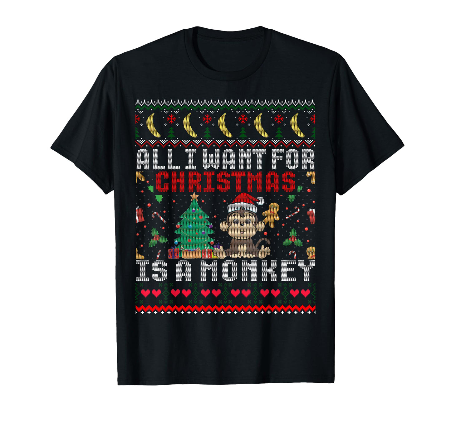 I Want For Christmas Is A Monkey Boy Girl Gift Ugly Sweater T-Shirt