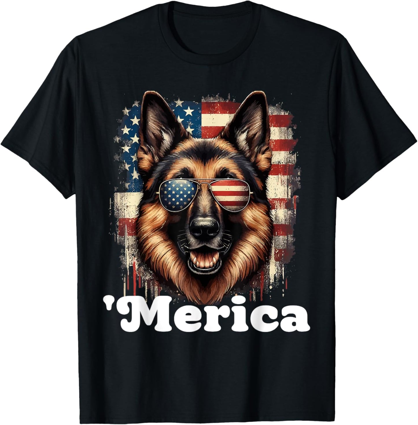 Merica German Shepherd Owners Flag USA Patriotic 4th of July T-Shirt