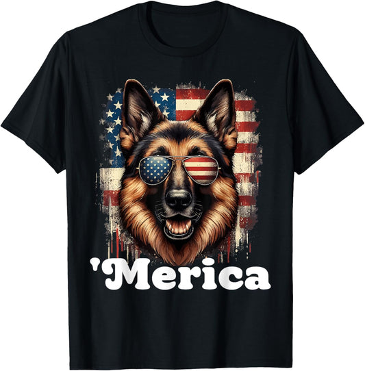 Merica German Shepherd Owners Flag USA Patriotic 4th of July T-Shirt
