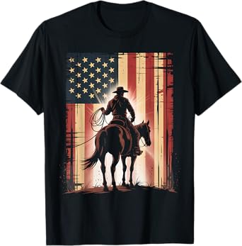 Rodeo Cowboy Western Country Horse USA flag 4th of July T-Shirt