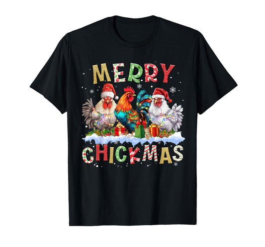 2025 Christmas Chicken Funny Christmas Lights Kids Women Men T-Shirt